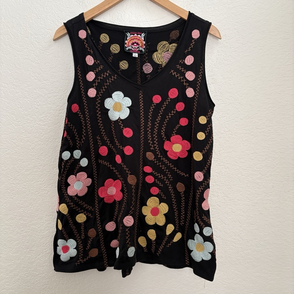 Johnny Was Joni Raw Edge Embroidered Tank Top Extra Large Boho Chic JWLA